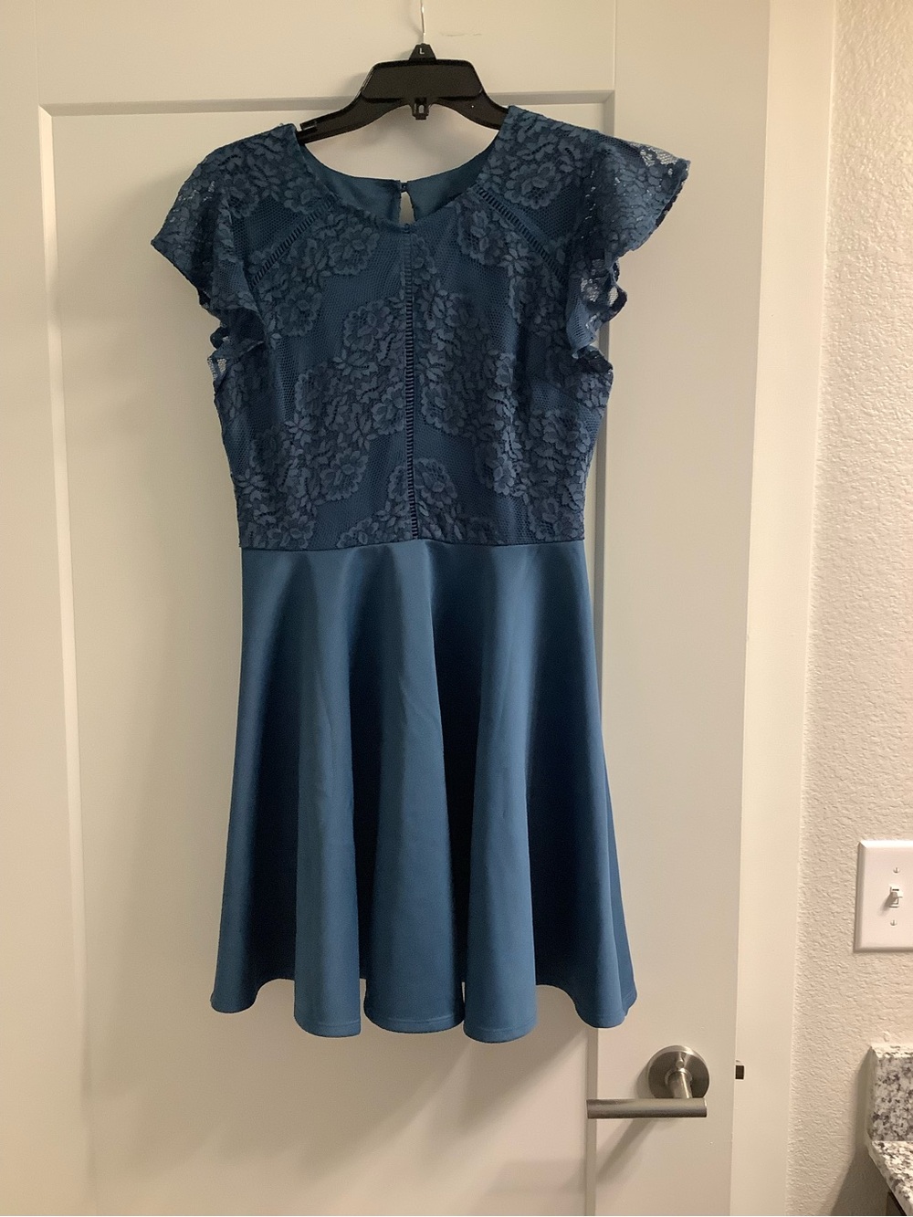 Girls Blue Lace Bodice Fit-and-Flare Formal Dress